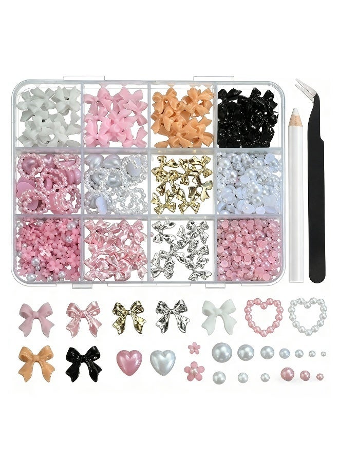 مجموعة حجارة الراين لتزيين الأظافر مع 12 شبكة وعقدة ثلاثية الأبعاد وأزرار لؤلؤية للأظافر بأشكال القمر والنجمة والقلب لتزيين الأظافر بنفسك مع ملاقط وقلم شمع للأظافر ومستحضرات التجميل للوجه بألوان متنوعة - Image 1